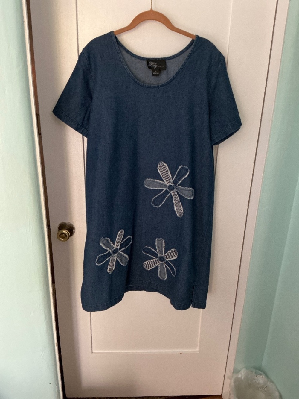 Lily Collection Large Chambray Denim Dress| Floral Appliqué 100% Cotton Boh